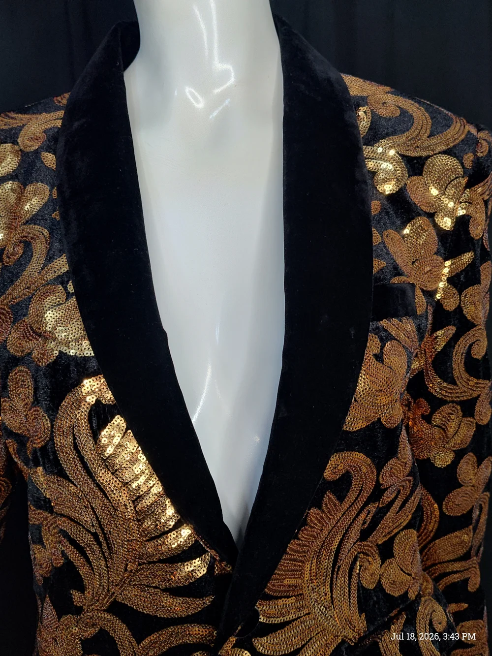 Bling Tuxedo Blazer Black Velvet W/Gold Floral Sequin Pattern 14Y Sz
